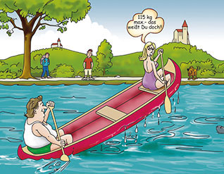 Cartoon mit Hinweis auf 115kg Maximalzuladung